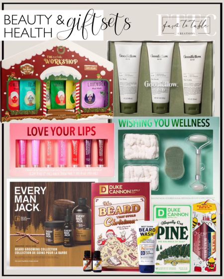 Target: 50% off select beauty & health gift sets. Follow @farmtotablecreations on Instagram for more inspiration. Skin Care Set - Face Wash, Face Scrub & Face Lotion - 11.8 fl oz/3ct - Goodfellow. Duke Cannon Supply Co. Pine Bar Soap. Love Your Lips Juicy Tube Lip Gloss Gift Set. Skincare Tool Gift Set - Wishing You Wellness - 4pc. Que Bella Holiday Workshop Face Mask Gift Set. Every Man Jack Men's Sandalwood Beard Kit Holiday Gift Set, Face Wash, Beard Butter, Beard Oil and Comb. Burt's Bees Mistletoe Kiss Red Vanilla Bean Lip Balm Gift Set. Duke Cannon Supply Co. The Beard that Stole Christmas Gift Set. Target Gift Guide  

#LTKGiftGuide #LTKfindsunder50 #LTKsalealert