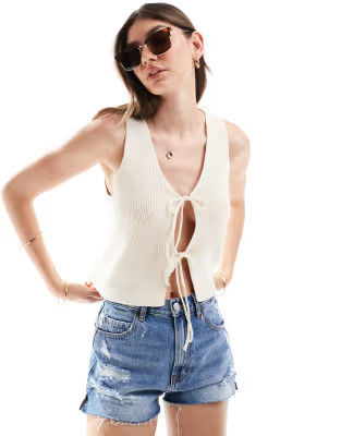 ASOS DESIGN knit vest with tie front in cream | ASOS (Global)