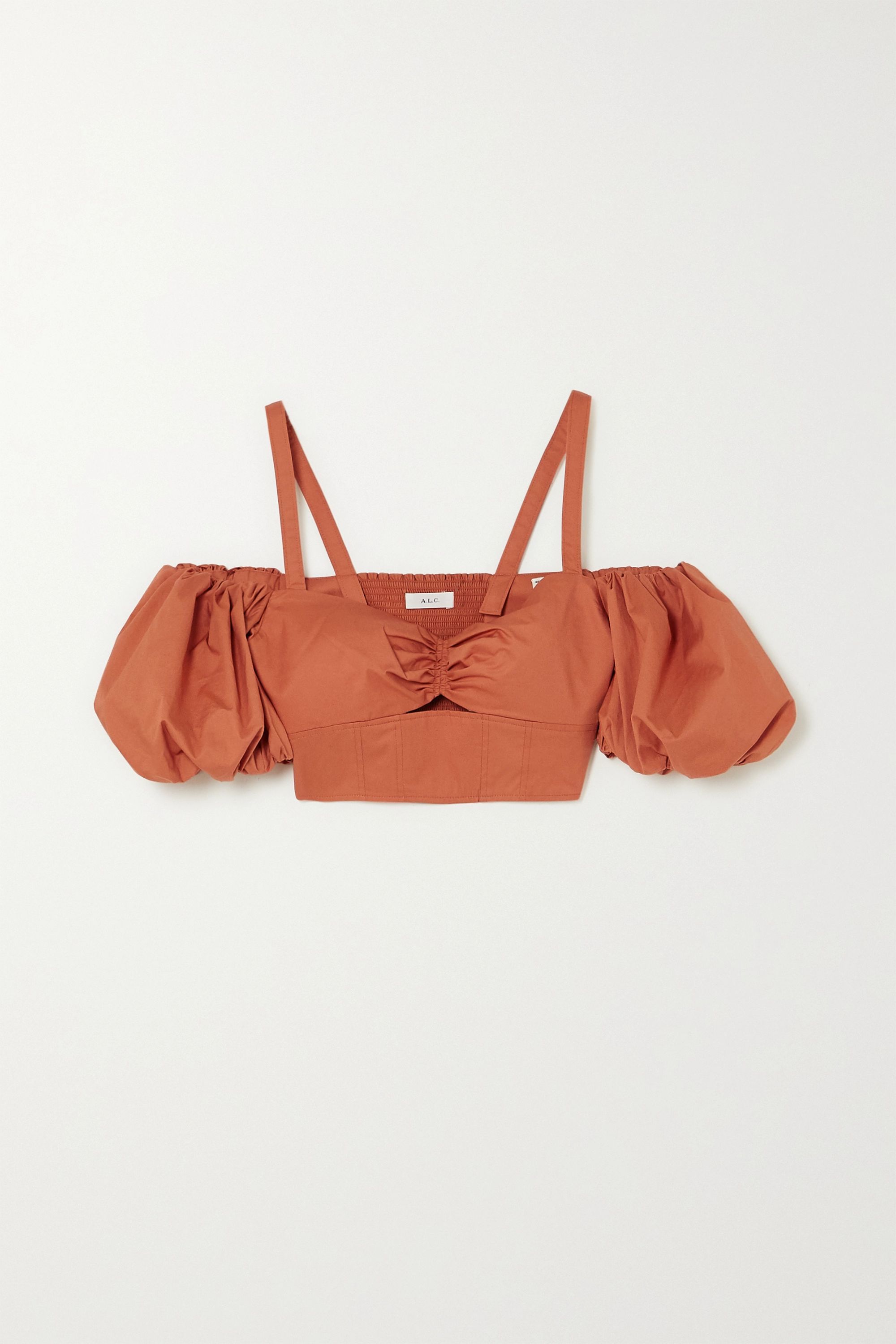 A.L.C. x Petra Flannery Melody cold-shoulder cropped cotton-blend poplin top | NET-A-PORTER (US)