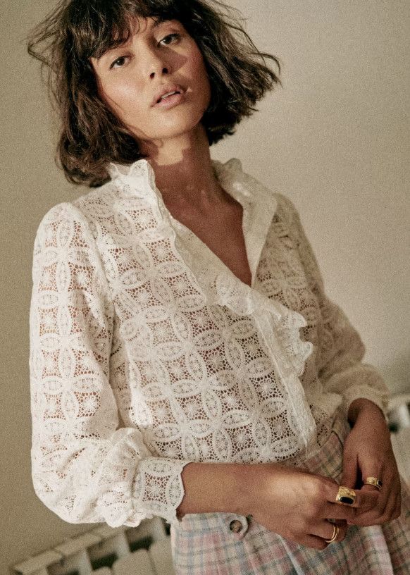 Chloé Shirt - Ecru guipure lace - Cotton - Sézane | Sezane Paris