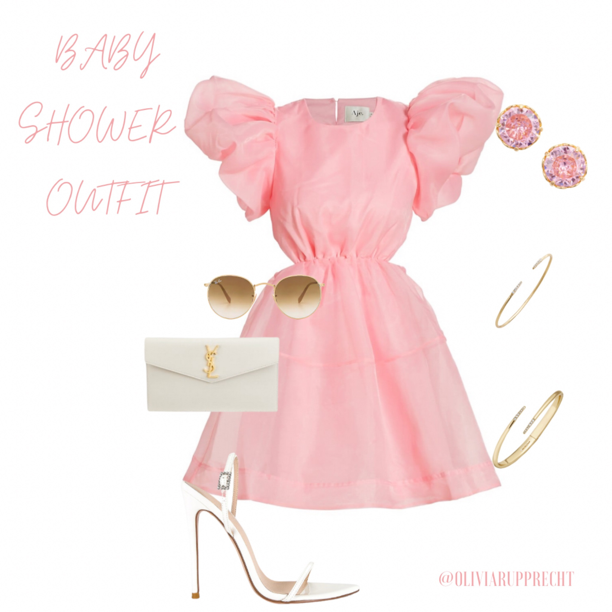 Baby shower dress | heels | purse | ysl | pink | white | gold | jewelry | earrings | sunglasses | bracelet | 

#LTKbaby #LTKstyletip #LTKshoecrush
