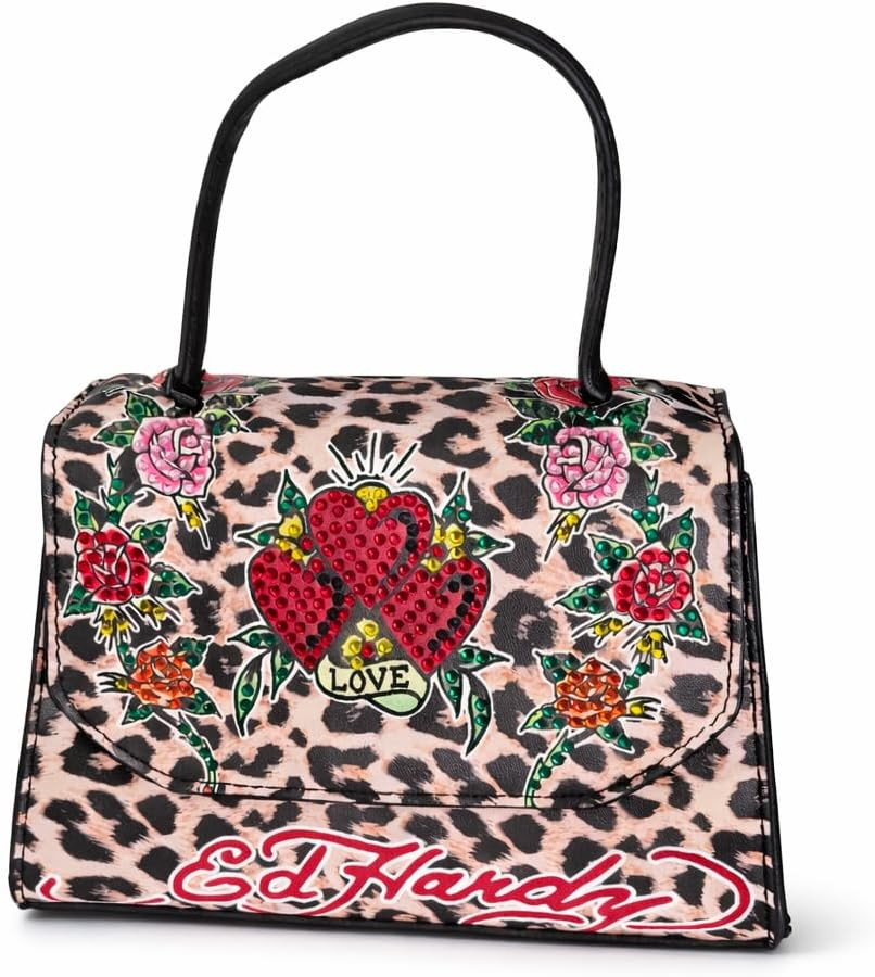 ED HARDY Love Tattoo Top Handle Satchel with Leopard Print & Detachable Crossbody Strap (Leopard)... | Amazon (US)