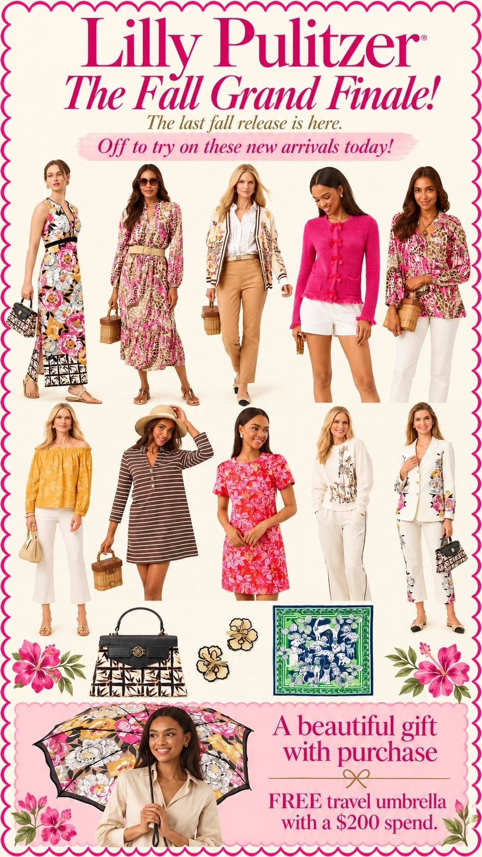 New Fall Arrivals 

The Lilly Pulitzer Fall Grand Finale! 💗🍂 Sharing the new arrivals that caught my eye—from printed dresses and pretty blouses to the pink bow cardigan and coordinating accessories.

I’m heading in for try-ons today and will share sizing and fit details after I see everything in person!

Plus, receive a beautiful printed travel umbrella gift with a $200 spend. ☂️ Shop the pieces linked here!

#LillyPulitzer #FallOutfits #FallStyle #ColorfulFashion #ltkseasonal #weddingguestdress

Lilly Pulitzer fall collection, Fall Grand Finale, colorful fall outfits, floral maxi dress, pink bow cardigan, printed silk blouse, matching separates, fall accessories, travel umbrella, gift with purchase.