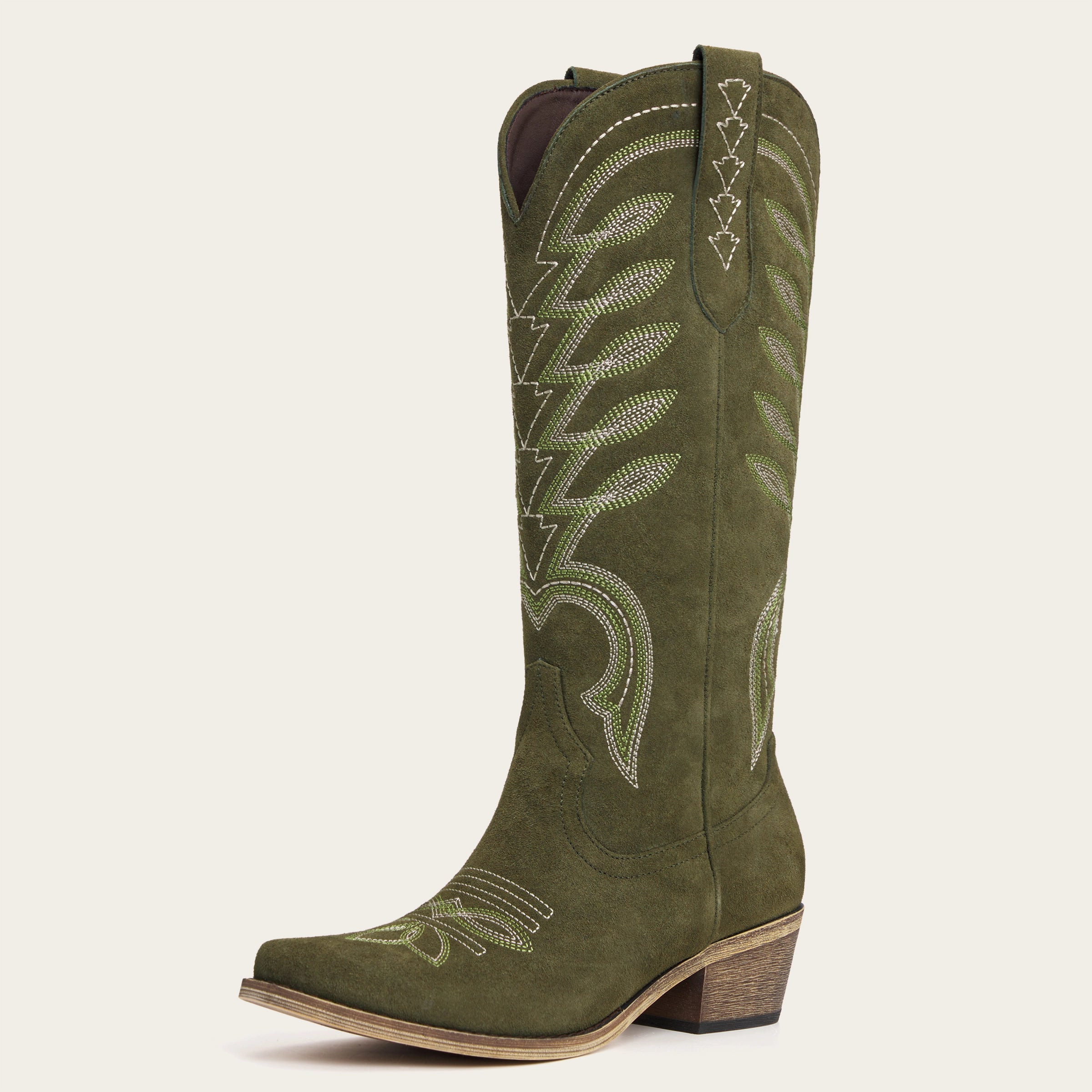 The Mojave – Olive Green Suede Cowgirl Boots with Classic Western Stitching - US 9.5 | REDTOP