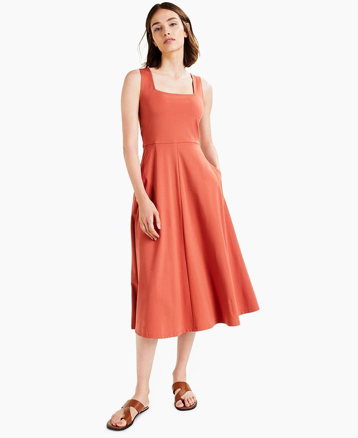 Alfani Solid Square-Neck Midi Tank Dress, Created for Macy's & Reviews - Dresses - Women - Macy's | Macys (US)