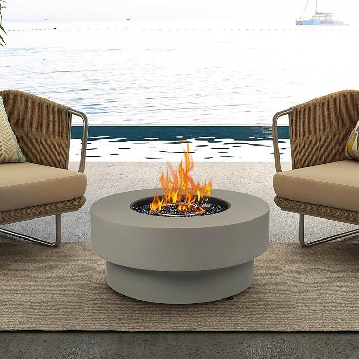 Propane Outdoor Fire Pit Table, Flint & Concrete Look 32-inch Round Patio Propane Fire Table 50,0... | Amazon (US)