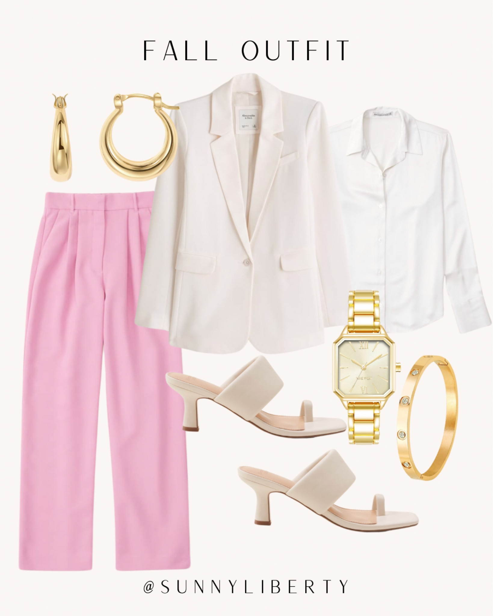 Fall pinks are happening this year!



abercrombie | workwear | office outfit | pink | barbie inspired | trousers | blazer | womens watch | gold watch | gold accessories | professional | business attire | gold hoops | bracelet dupe | puffy heels | silk blouse | pinterest outfit | jewelry 

#LTKstyletip #LTKworkwear #LTKover40