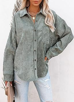 Astylish Women Corduroy Shirts Casual Long Sleeve Button Down Blouses Top | Amazon (US)