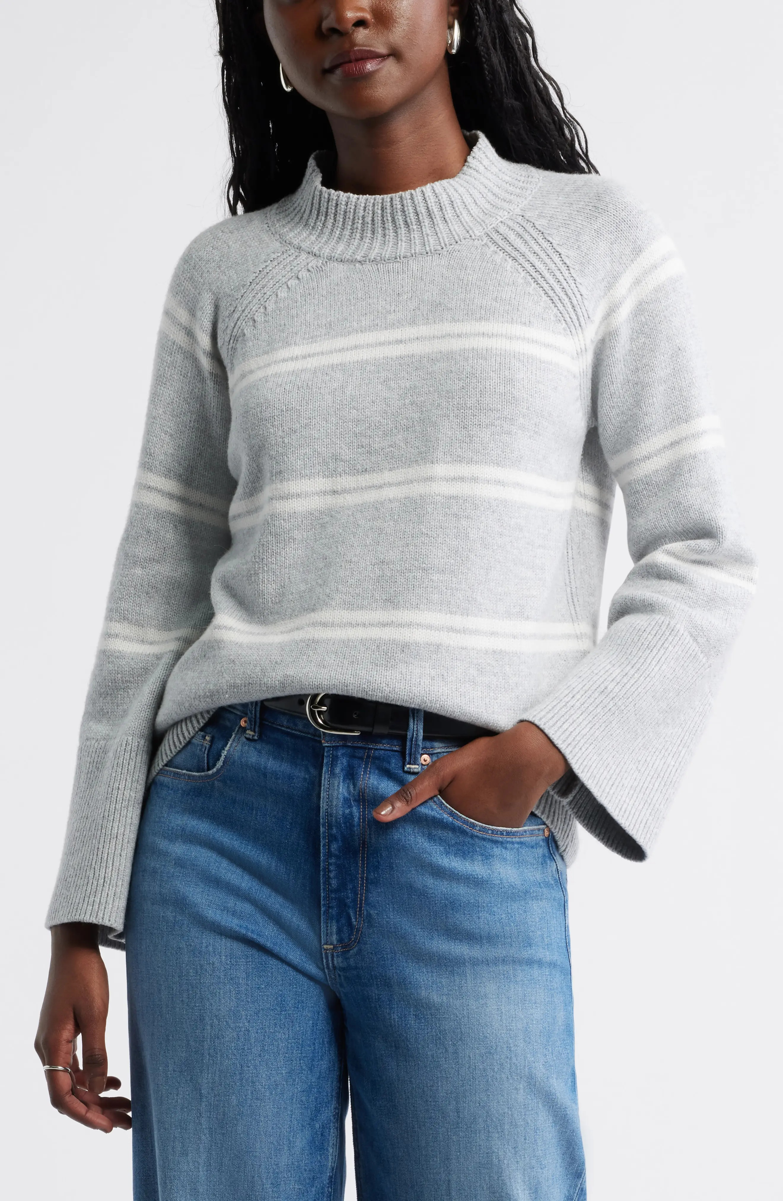 Bell Sleeve Mock Neck Merino Wool & Cotton Sweater (Women) | Nordstrom | Nordstrom