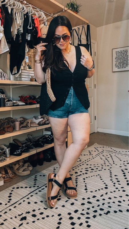 Midsize casual outfit Inspo 
Wearing an xl in this stretchy vest 
Sized up one to a 16 in these jeans shorts
Code: Truly20 saves you 20% on these comfy walking sandals 

#LTKmidsize #LTKstyletip #LTKshoecrush