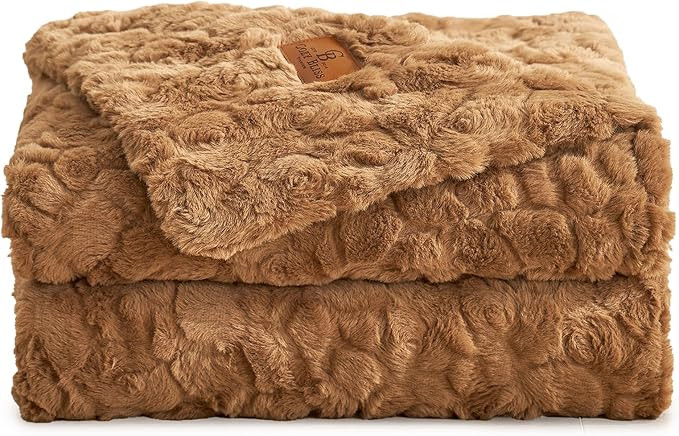 Cozy Bliss Faux Fur Throw Blanket for Couch, Fuzzy Soft Plush Thick Warm Fluffy Reversible Wave T... | Amazon (US)