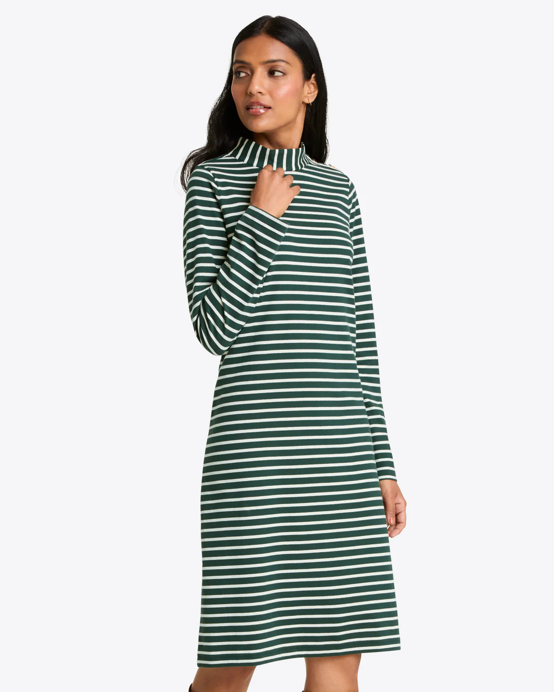 Elsie Turtleneck Dress in Green Stripe | Draper James (US)