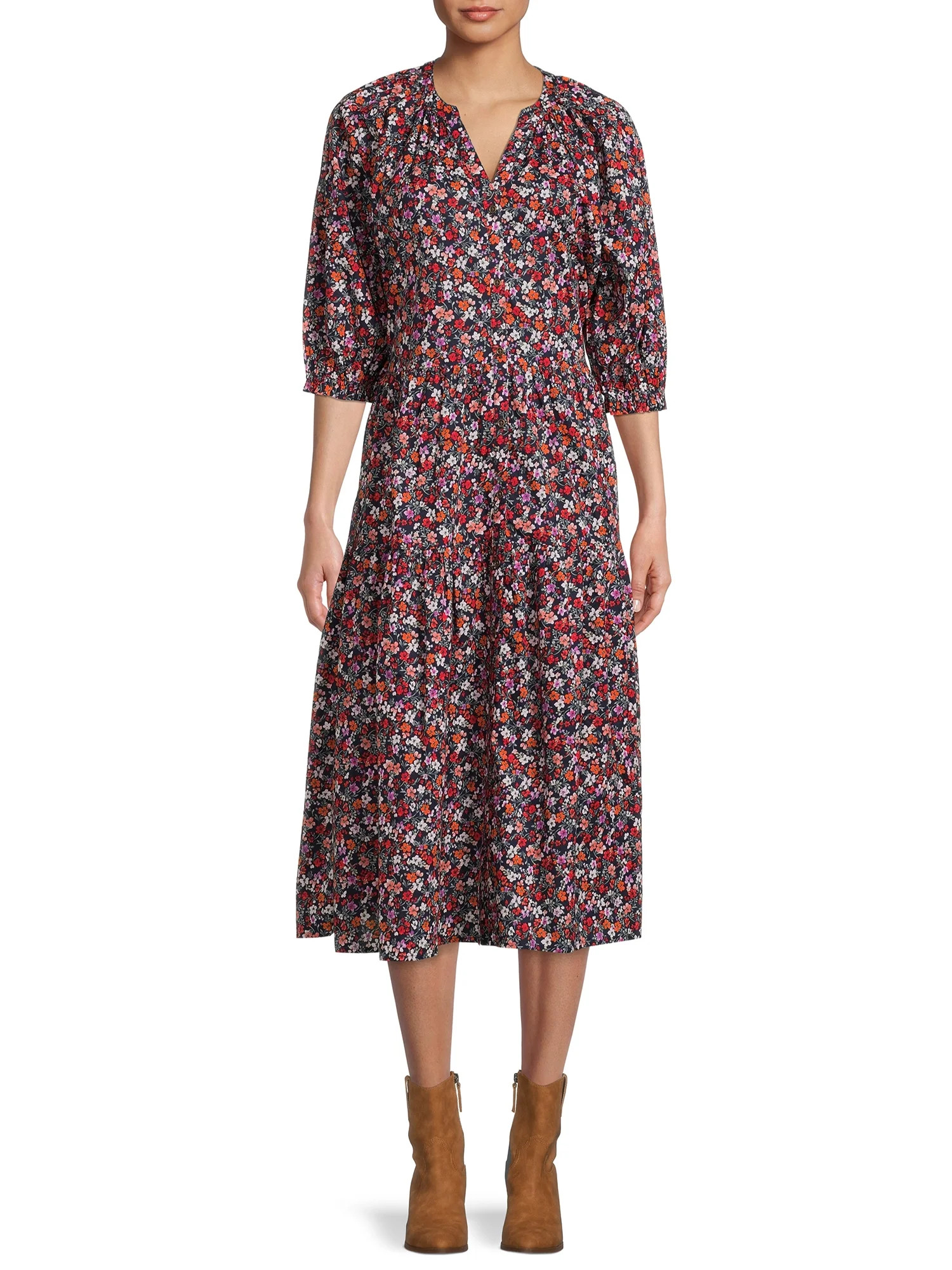 Time and Tru Women's Peasant Dress with Short Sleeves | Walmart (US)