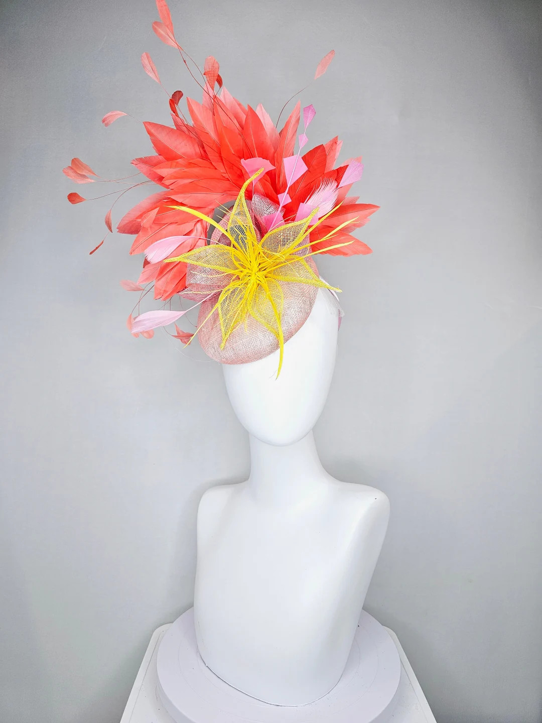 Yellow Kentucky Derby Hat Fascinator Ivory Neutral Beige Sinamay With Yellow Marigold Sinamay Fea... | Etsy (US)