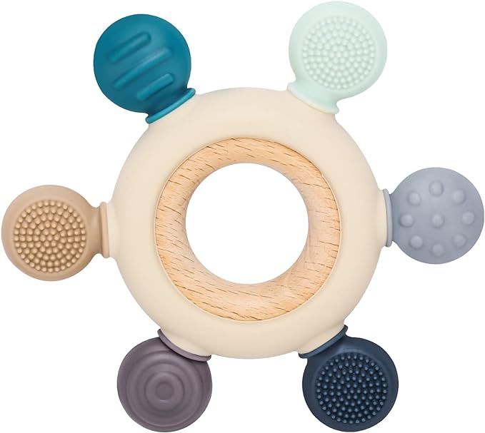 Baby Teething Toys Silicone Teethers BPA Free Silicone Rudder with Wooden Ring Soothe Babies Gums... | Amazon (CA)