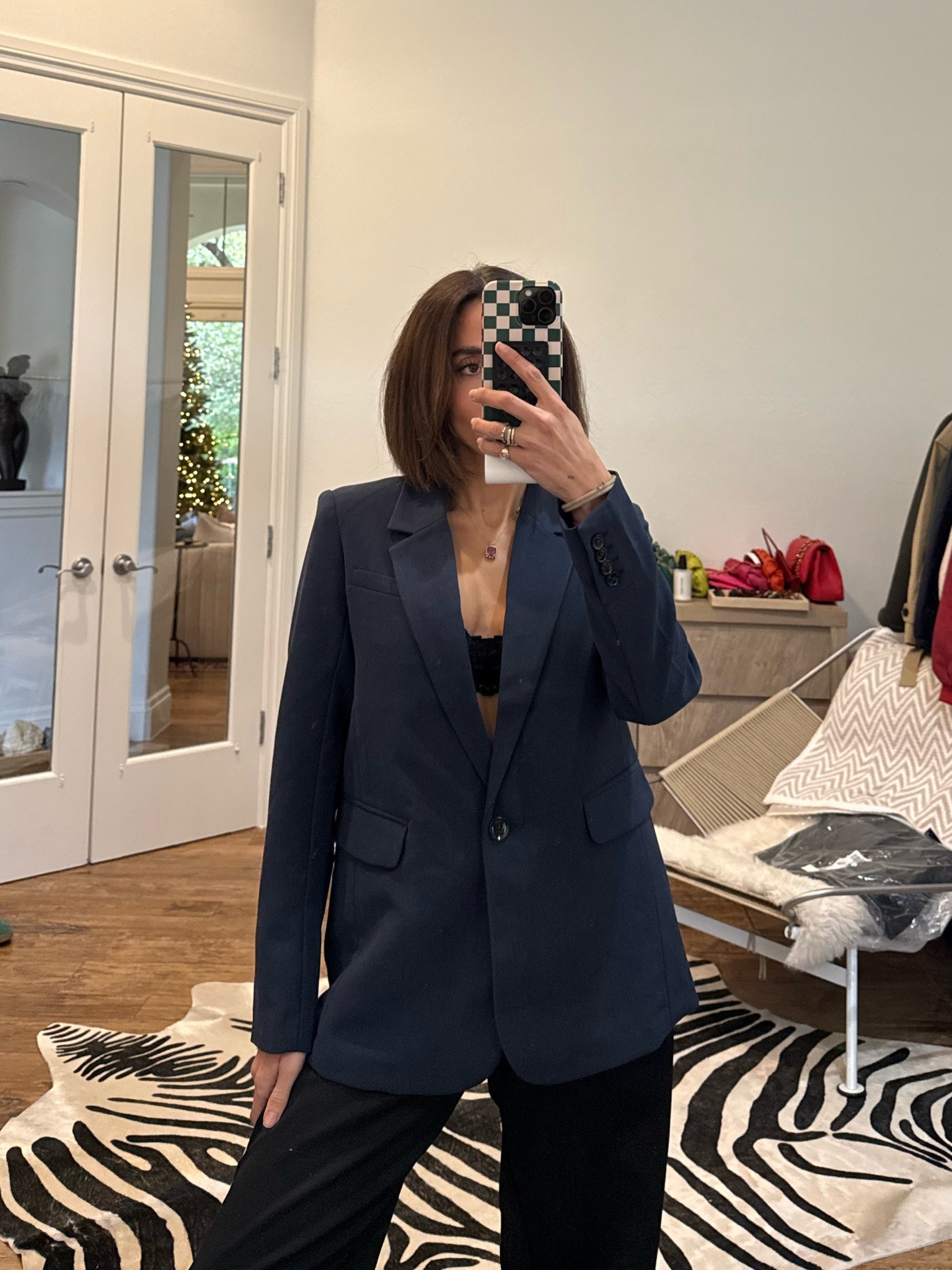 Love the black button, can wear it with black that way 