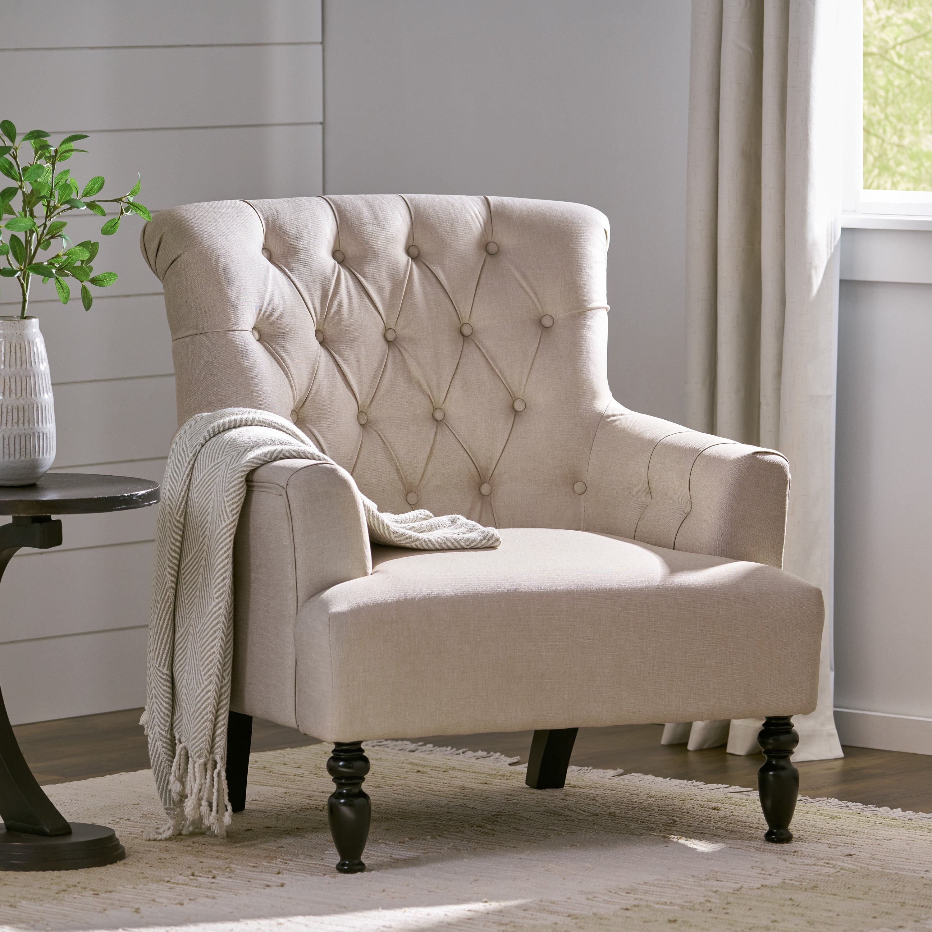 Noble House Dior Fabric Club Chair, Beige | Walmart (US)