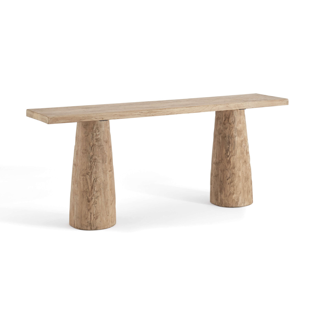 EM Wabisabi Rustic Long Reclaimed Wood Console Table with Bi Conical Pedestal Base / Reclaimed Wo... | Eternity Modern
