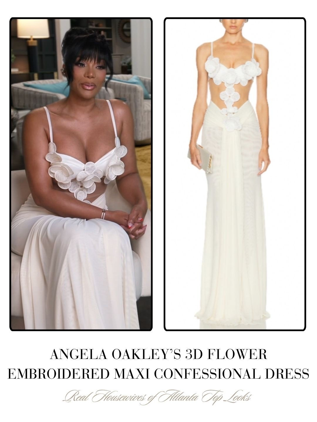 Angela Oakley’s 3D Flower Embroidered Maxi Confessional Dress