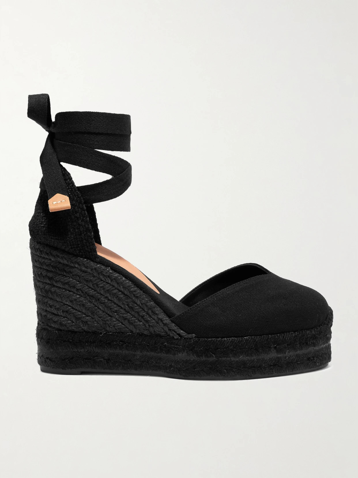 Castañer - Chiara 80 Metallic Canvas Wedge Espadrilles - Black | NET-A-PORTER (US)