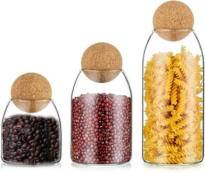 3Pcs/Set Glass Food Storage Jars with Wood Lid Ball, Bamboo Glass Storage Containers with Good Se... | Amazon (US)