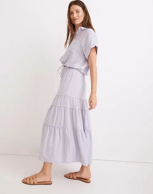 Linen-Blend Pull-On Tiered Maxi Skirt in Stripe-Play | Madewell