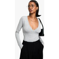 Womens Wrap Front Long Sleeve Top - Grey - 12 | boohoo (US & Canada)