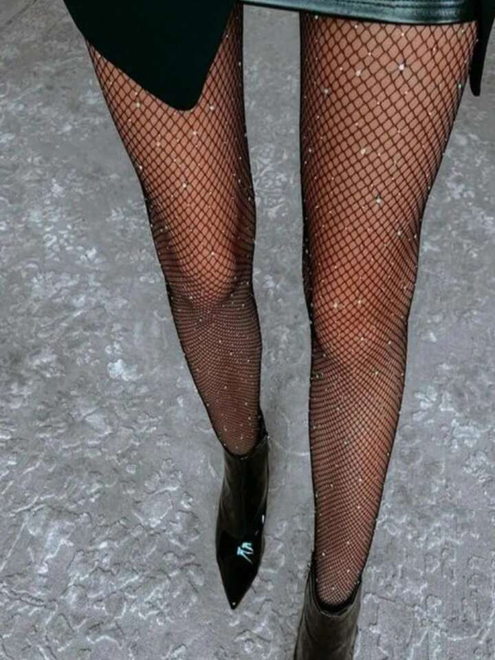 1pair Women Glitter Cut Out Fashion Fishnet Tights | SHEIN