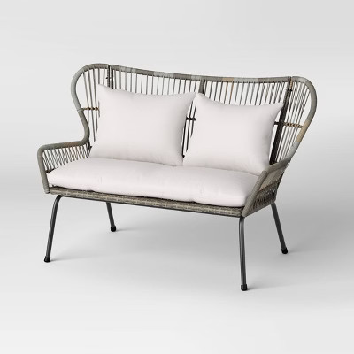 Steel and Wicker Latigo Rust Resistant Outdoor Patio Loveseat Arm Chair Gray - Threshold™ | Target