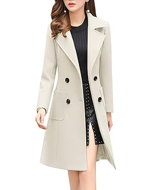 chouyatou Women Elegant Notched Collar Double Breasted Wool Blend Over Coat | Amazon (US)