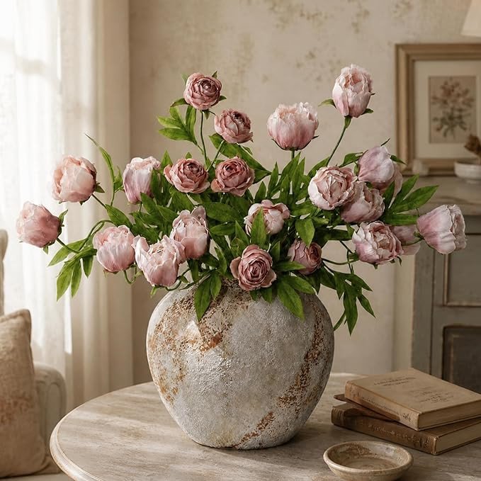 8 Pcs Faux Peony Stems Flowers Vintage Real Look Artificial Silk Flowers, Bulk Fake Peonies Branc... | Amazon (US)