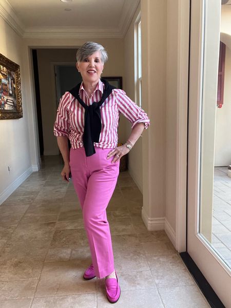 Don’t you love the casual elegance of a cardigan tied around your shoulders? This black cotton one (size up ⬆️ 1 size) is so pretty. I paired it with a terrific pink and white striped shirt, pink pants, and pink loafers. Perfect spring workwear!

#ltkunder50 #ltkover50
#ltkover40
#ltkspringlooks
#ltkspringoutfits
#ltkitbag
#ltkshoecrush

#LTKfindsunder50 #LTKsalealert #LTKVideo