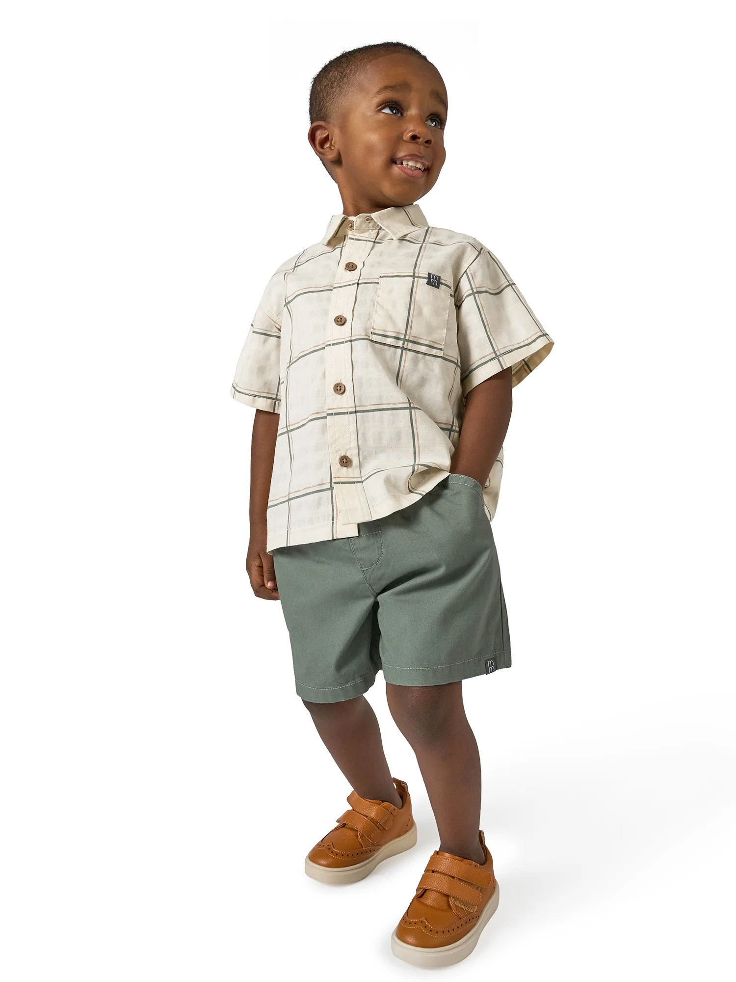 Modern Moments by Gerber Toddler Boy Button Front Shirt and Short Outfit Set, 2-Piece, Sizes 12 M... | Walmart (US)