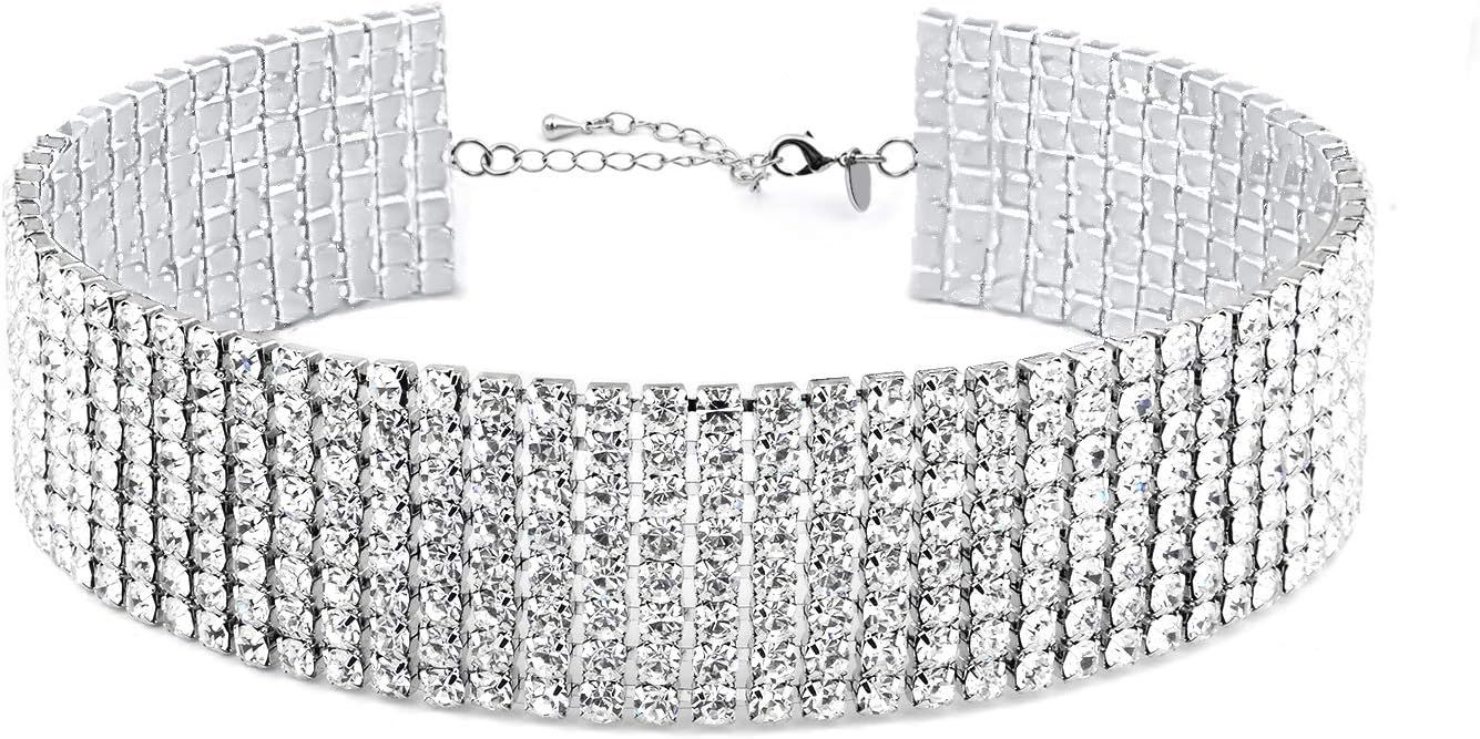 Zealmer Rhinestone Choker Necklaces Silver Sparkling Diamond Choker Crystal Rhinestone Glitter Ne... | Amazon (US)