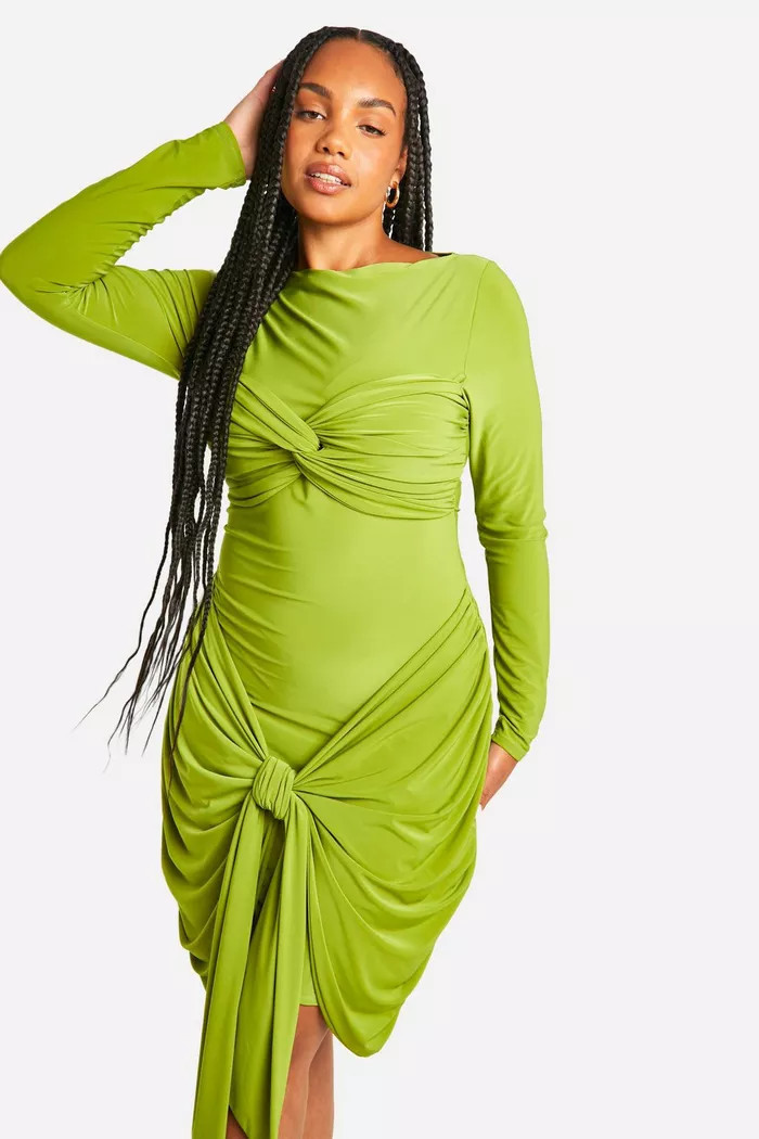 Plus Double Slinky Ruched Tie Bodycon Dress | Boohoo.com (UK & IE)