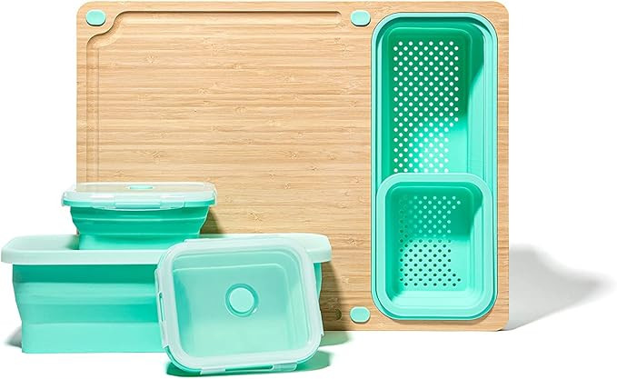 TidyBoard Meal Prep System - Bamboo Cutting Board - The Quick & Easy Meal Prep Solution, Teal | Amazon (US)