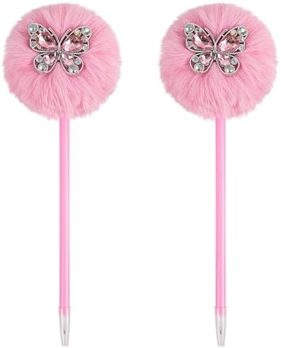 Plush Ballpoint Pen, Pink with Crystal Butterfly, 8.86 Inch Length, Fluffy Pom Pom Top, 0.7mm Fin... | Amazon (US)