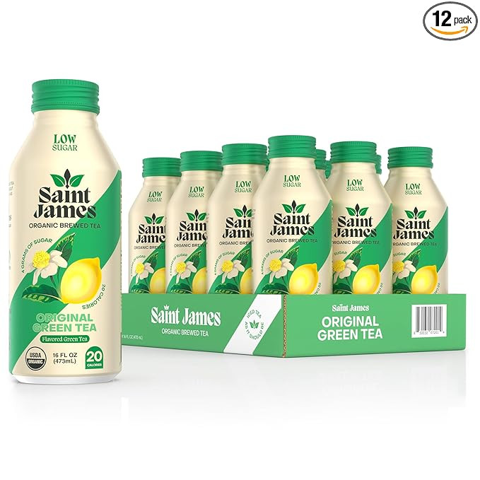 Saint James Iced Tea - Organic Green Tea - Non GMO, Gluten Free, Low Calorie & Low Sugar - Origin... | Amazon (US)