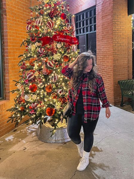 My plaid flannel, blank tank, and black crossbody are all currently on great sale!! As always, gotta love my faux leather Spanx leggings and white sneakers 😏 

#LTKmidsize #LTKsalealert #LTKHoliday