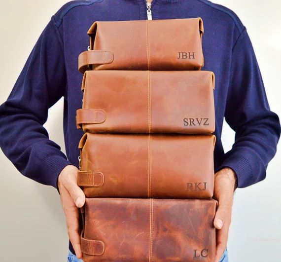 Personalized Leather Toiletry Bag for Men, Dad, Him, Boyfriend, Groomsmen l Custom, Engraved Chri... | Etsy (US)