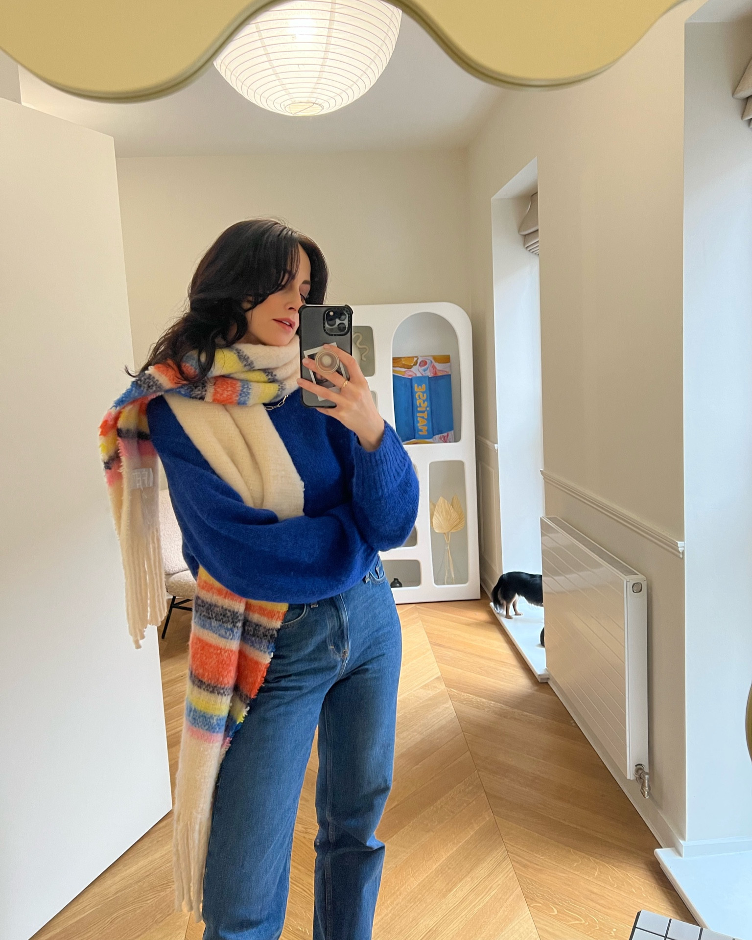 statement wool scarf by arket 
jeans by cos 
jumper by cos 
necklace by daisy jewellery 