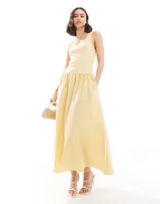 & Other Stories sleeveless maxi dress with volume hem in soft yellow mixed jersey and woven fabri... | ASOS (Global)