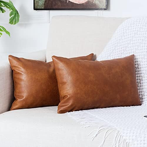 PANOD Pack of 2 Premium Faux Leather Throw Pillow Covers, Modern Luxury Decorative Lumbar Throw Pill | Amazon (US)