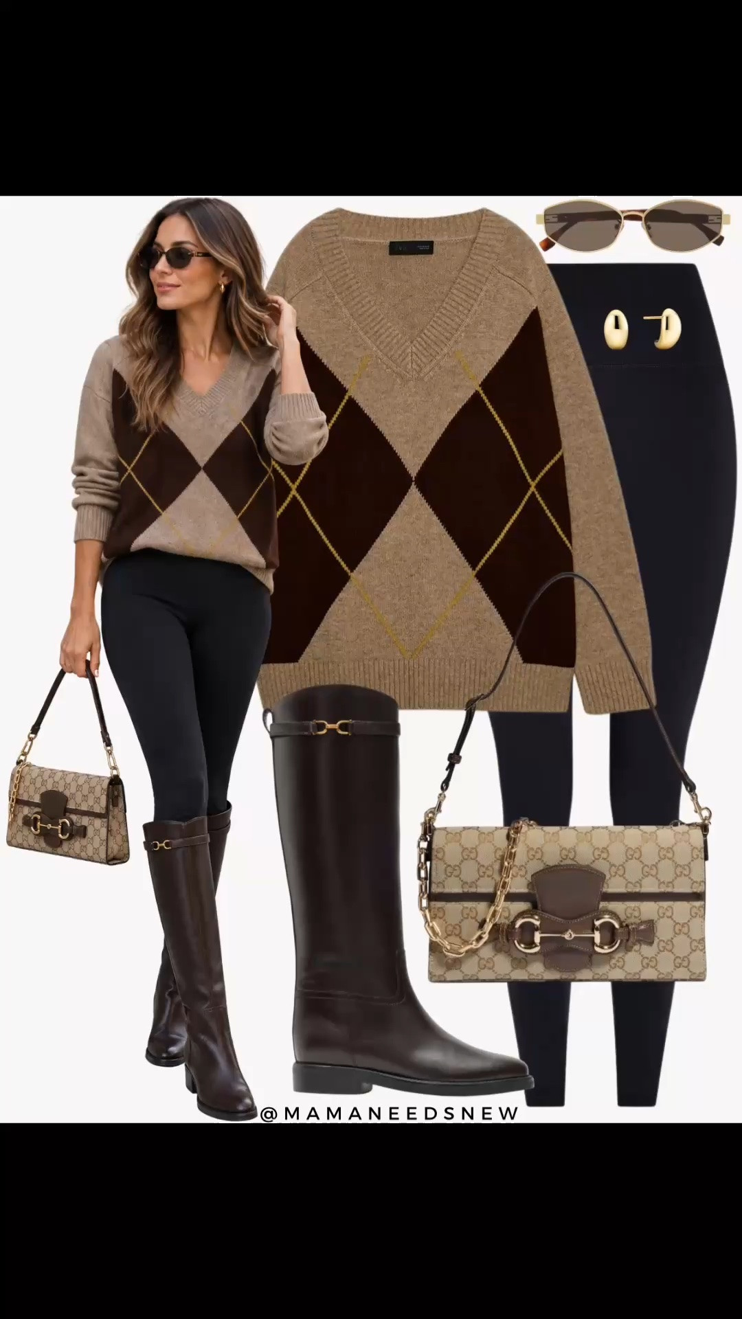Early fall outfit with argyle sweater, leggings, shoulder bag, riding boots 🤎

#LTKootd #LTKSeasonal #LTKSaleAlert