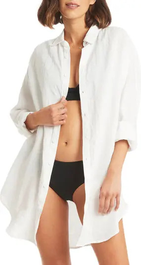 Linen Button-Up Cover-Up Shirtdress | Nordstrom