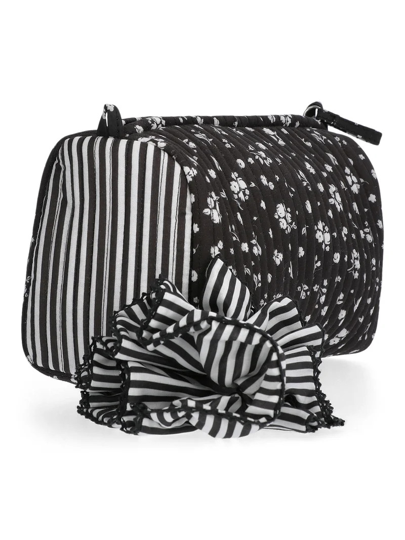 No Boundaries Women's Quilted Pouch and Hair Scrunchie Set, 2-Piece, Balck Ditsy/Floral | Walmart (US)