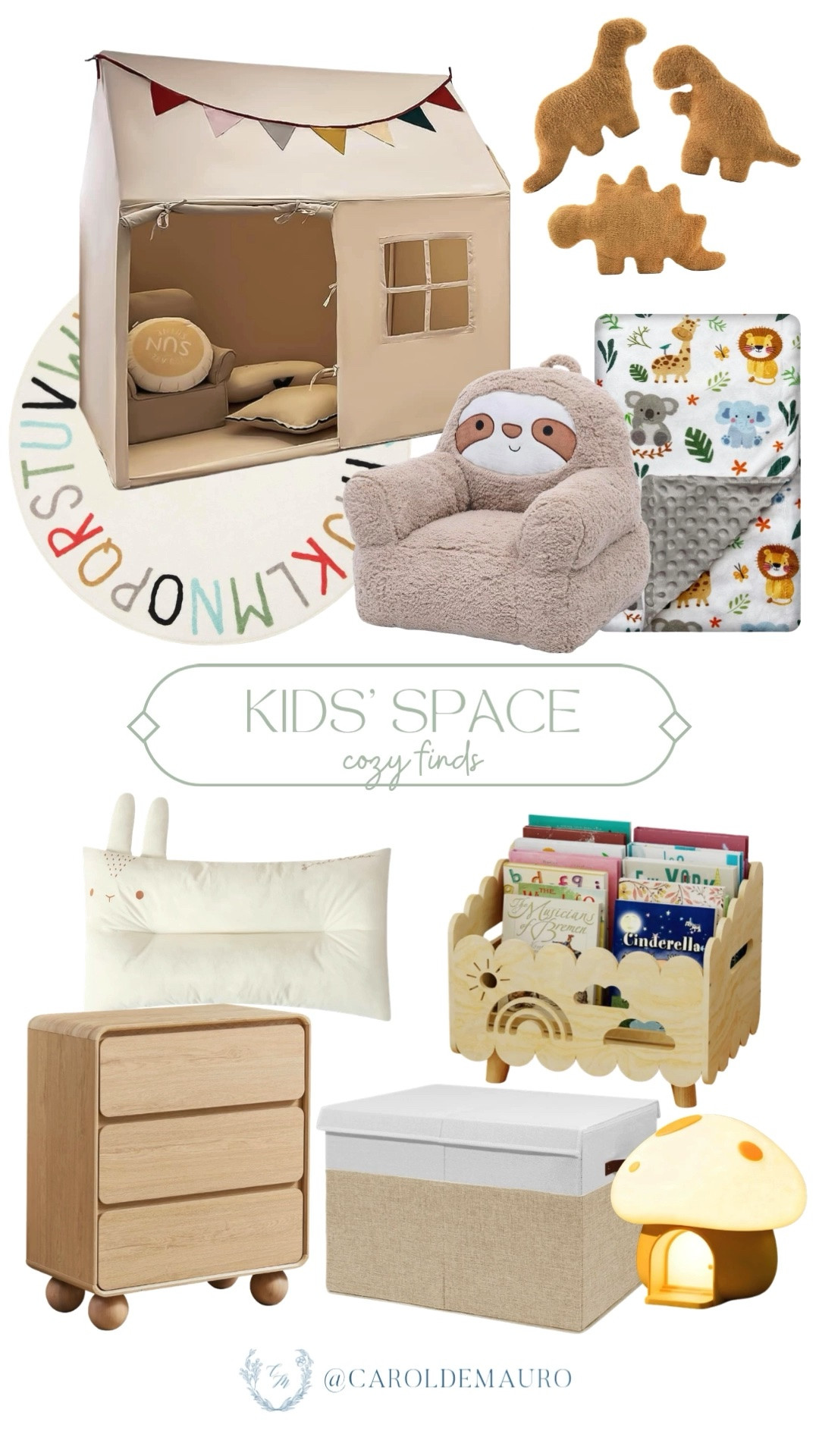 Create a dreamy nook using the dinosaur plushies, safari-themed blanket, and rainbow book bin! Finish the vibe by turning on the mushroom light for the ultimate cozy corner.

amazon home, kids bedroom, nursery room inspo, modern vintage, decor inspo, furniture finds, boy baby room, design tips

#LTKHome #LTKSeasonal #LTKKids
