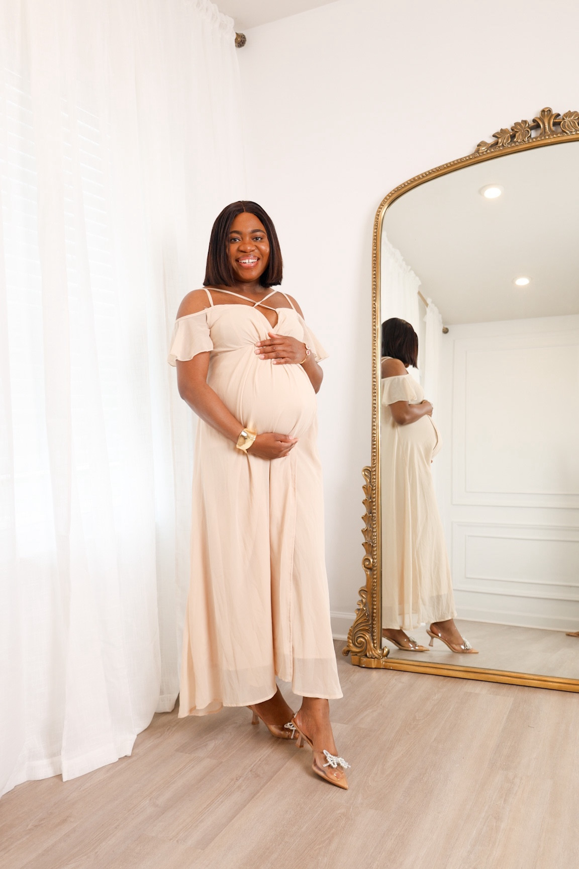 Here’s another stunning SHEIN maternity dress. I love the wrap dress detail. The neckline and sleeves a a fun touch. I'm wearing a size medium. It's also under $20! Find the full review on YouTube.💃🏾

#LTKshoecrush #LTKbump #LTKparties