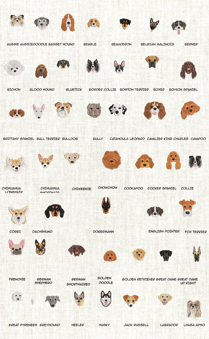 Custom Dog Breed Face Embroidery Design (digital Download) - Etsy | Etsy (US)