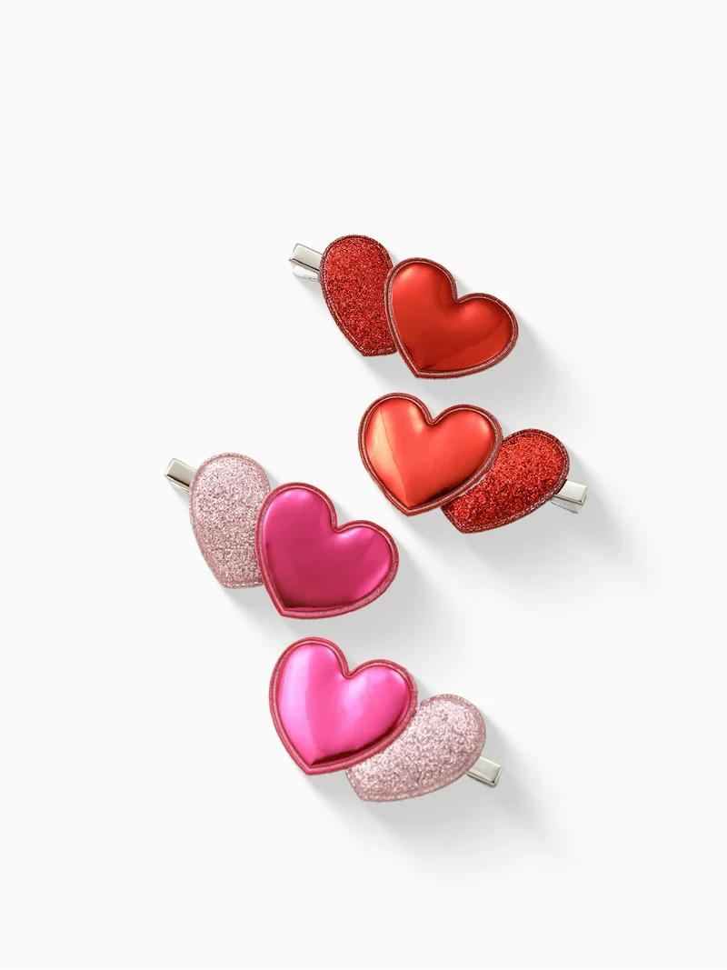 Way to Celebrate Valentine's Day Pink and Red Heart Barrettes, 4 Pieces | Walmart (US)